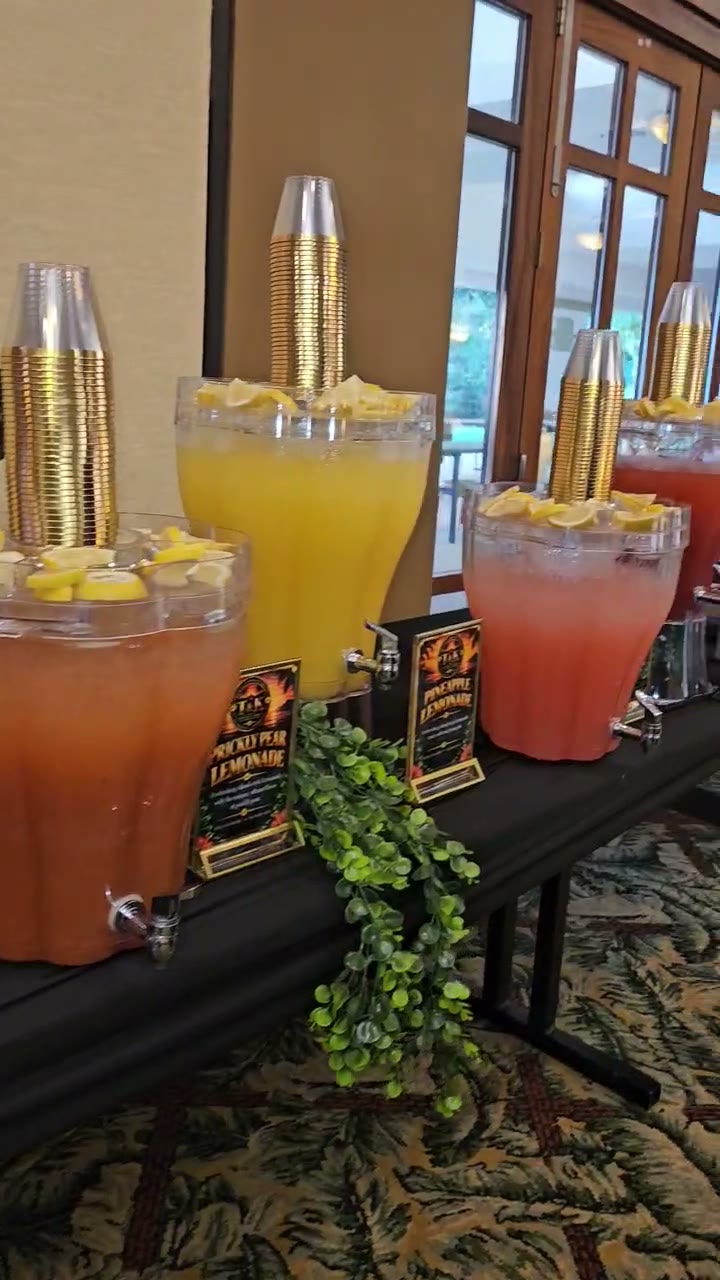 Video: T&K lemonade bar and dessert table with branded flavor signs, cupcakes, cookies and fresh fruit